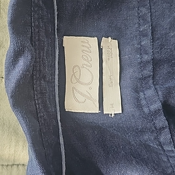 J. Crew Navy Blue Irish Linen Button Down Shirt Women’s 14 Slim - Picture 4 of 5